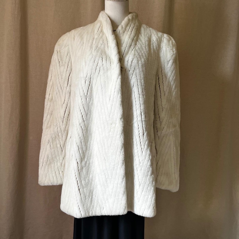 Vintage‎ Ivory Faux Fur Jacket Coat Bridal Wedding Evening Coat M/L